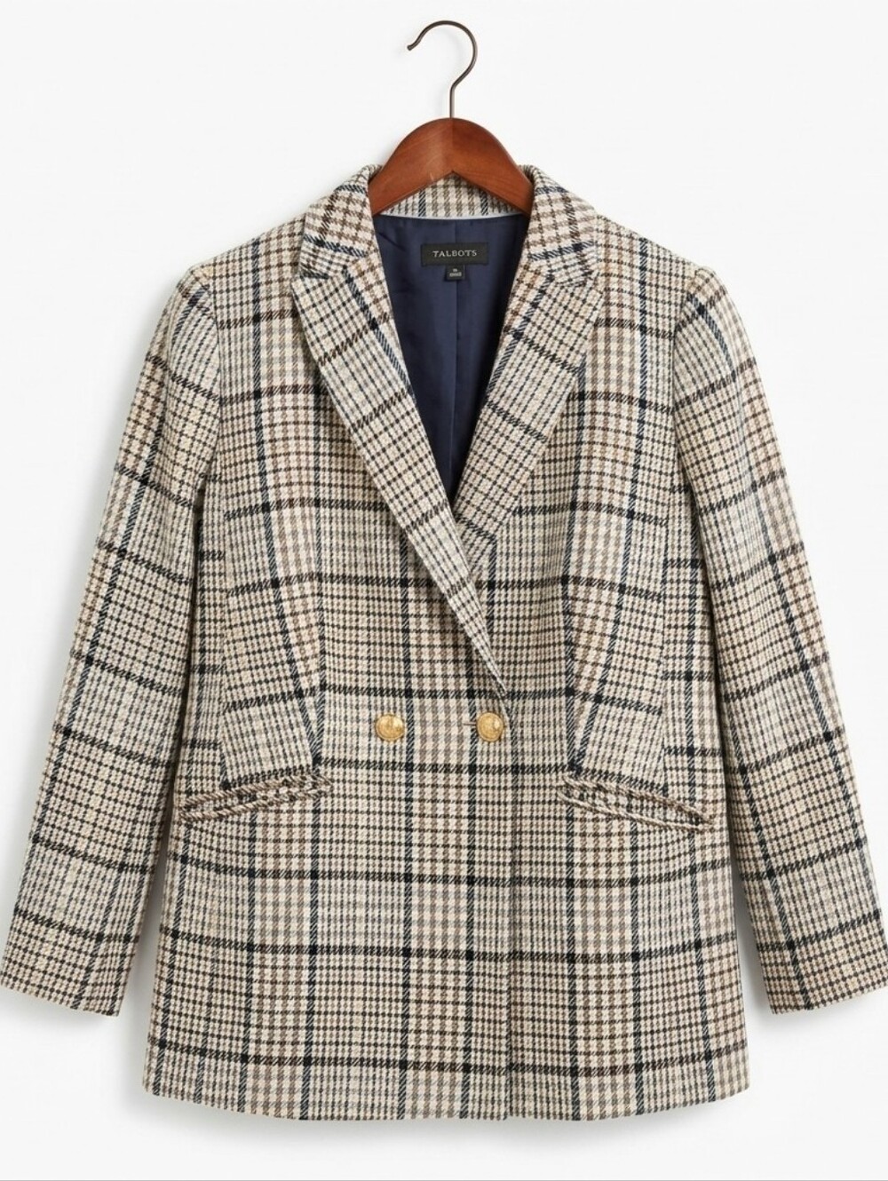 Talbots Plaid Tweed Blazer Jacket 14 EUC Gold Button Work Dark Academia Preppy